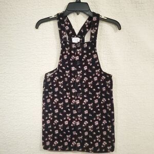 Children's Place Girl's Corduroy Jumper Dress, Black w/Pink Floral, Size 10